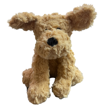 Peluchito de lujo con forma de cachorro, suave y tierno, ideal como regalo o decoración en tonos crema y marrón.