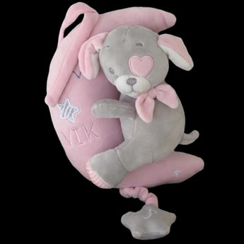 Regalo de peluche musical rosa para bebé, de Doral Roses Miami, ideal para nuevas mamás y Día de la Madre, con flores.