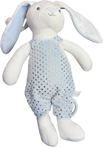 Conejito musical celeste premium de peluche, regalo suave y adorable para bebé, ideal para decorar y acompañar en Miami.