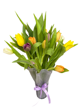 Arreglo floral premium con tulipanes multicolor en estilo de lujo, entregado hoy por Florist en Doral, Miami.