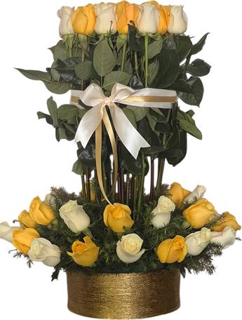 Arreglo floral amarillo premium Miami. Flores doradas frescas con entrega hoy en Doral. Florería boutique especializada en creaciones artísticas exclusivas.