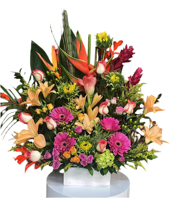 Ramo de flores colorido de Doral Roses Miami, Bouquet Felicidad con flores variadas, ideal para regalar.
