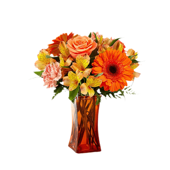Flores naranjas Carnelian de Doral Roses Miami, ramos de flores vibrantes y frescas en una imagen detallada.
