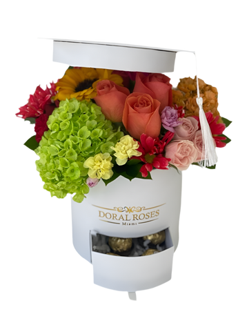 Ramo de flores de Doral Roses Miami, regalo para grado, con flores frescas y coloridas para celebrar el logro académico