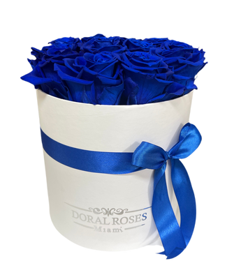 Rosas Azules Preservadas Caja Rey Preservadas – Luxury Hat Box | Entrega Hoy en Miami - Florist in Doral, FL | Same-Day Flower Delivery in Miami – Doral Roses Miami