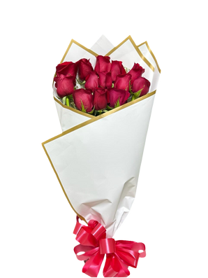 Ramo de 12 rosas rojas de Doral Roses Miami, flores frescas en presentación clásica para expresar amor y celebración.
