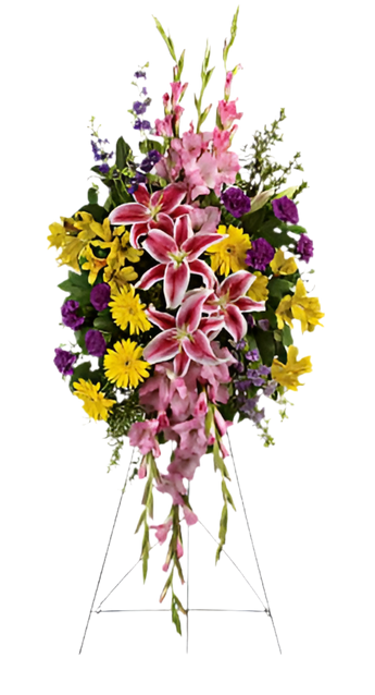 Arreglo funerario Corona Funeraria Arco Iris de Doral Roses Miami con flores en tonos suaves, símbolo de paz y condolencias.