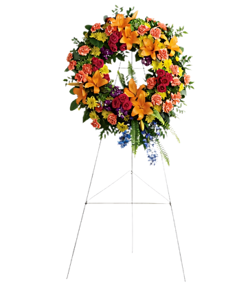 Arreglo funerario único de flores por Doral Roses Miami, con flores de condolencia y tributo especial personalizado.