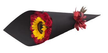 Ramo de flores Doral Roses Miami con girasoles y 12 rosas en una combinación perfecta, arreglos florales coloridos y vibrantes.