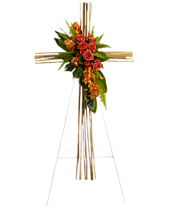 Cruz funeraria con flores de río Miami, arreglos de Doral Roses Miami para condolencias y fe profunda, entrega hoy