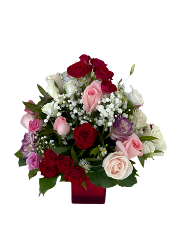 Rosas emocionales de Doral Roses Miami en un arreglo floral colorido y elegante para expresar sentimientos.