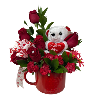 Ramo de flores vibrantes de Doral Roses Miami, con flores de colores brillantes y variadas en un arreglo floral.