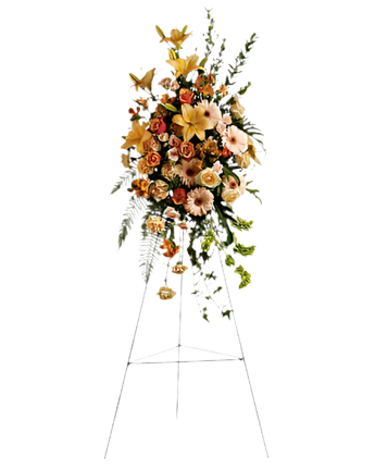 Arreglo floral de condolencias de Doral Roses Miami con flores blancas y verdes para funerales en Miami-Dade