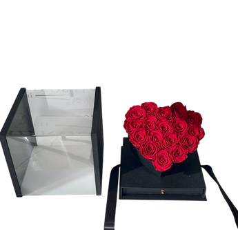 Rosas preservadas Doral Love en caja de Doral Roses Miami, flores negras y elegantes para decoración o regalo.