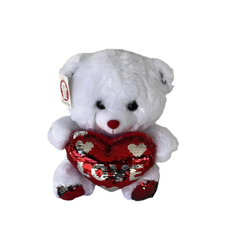 Osito de peluche de Doral Roses Miami en caja con corazón rojo, ideal como regalo romántico y tierno.
