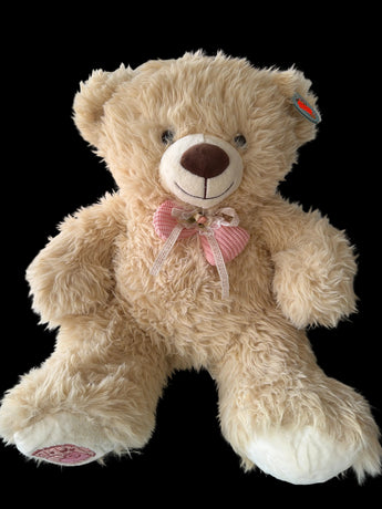 Cute Osito Besitos stuffed bear gift for Valentine's Day by Doral Roses Miami with heart accents and a loving expression.