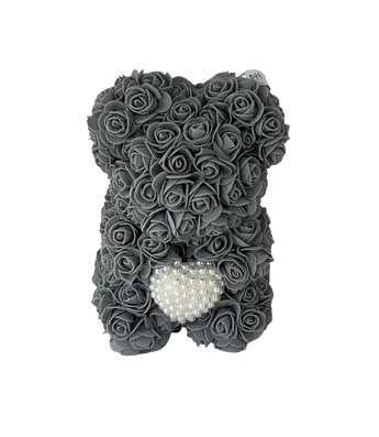 Clásico oso de peluche gris, perfecto para cualquier ocasión. Su color neutral combina con todas las flores. Regalo atemporal con entrega hoy en Miami.