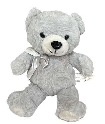 Oso de peluche gris de la marca Doral Roses Miami, peluche tierno con colores vibrantes, ideal para regalar.