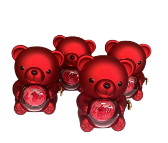 Oso de peluche rojo con rosa preservada en sus brazos, decorativo y suave, de Doral Roses Miami
