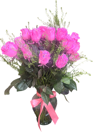 Rosas naranjas de Doral Roses Miami en jarrón, 24 flores vibrantes para decoración o regalo.