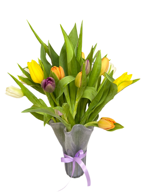 Arreglo floral premium con tulipanes multicolor en estilo de lujo, entregado hoy por Florist en Doral, Miami.