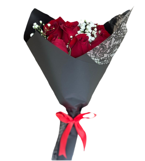 Bouquet romántico de 6 rosas rojas tallo largo en Miami. Detalle perfecto para primeras citas y sorpresas íntimas. Entrega el mismo día en Doral.