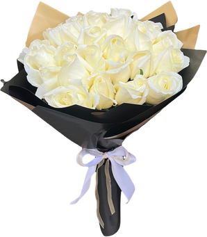 24 rosas blancas premium con entrega urgente en 2 horas Miami. Perfectas para bodas, condolencias y ocasiones especiales. Ordena ahora en Doral.